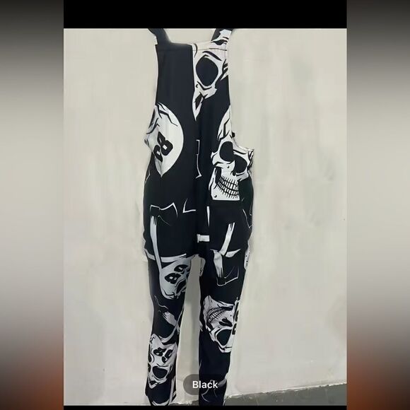 Lightweight skull,overalls with tie shoulders front pocket silky feel for summer - Picture 2 of 8